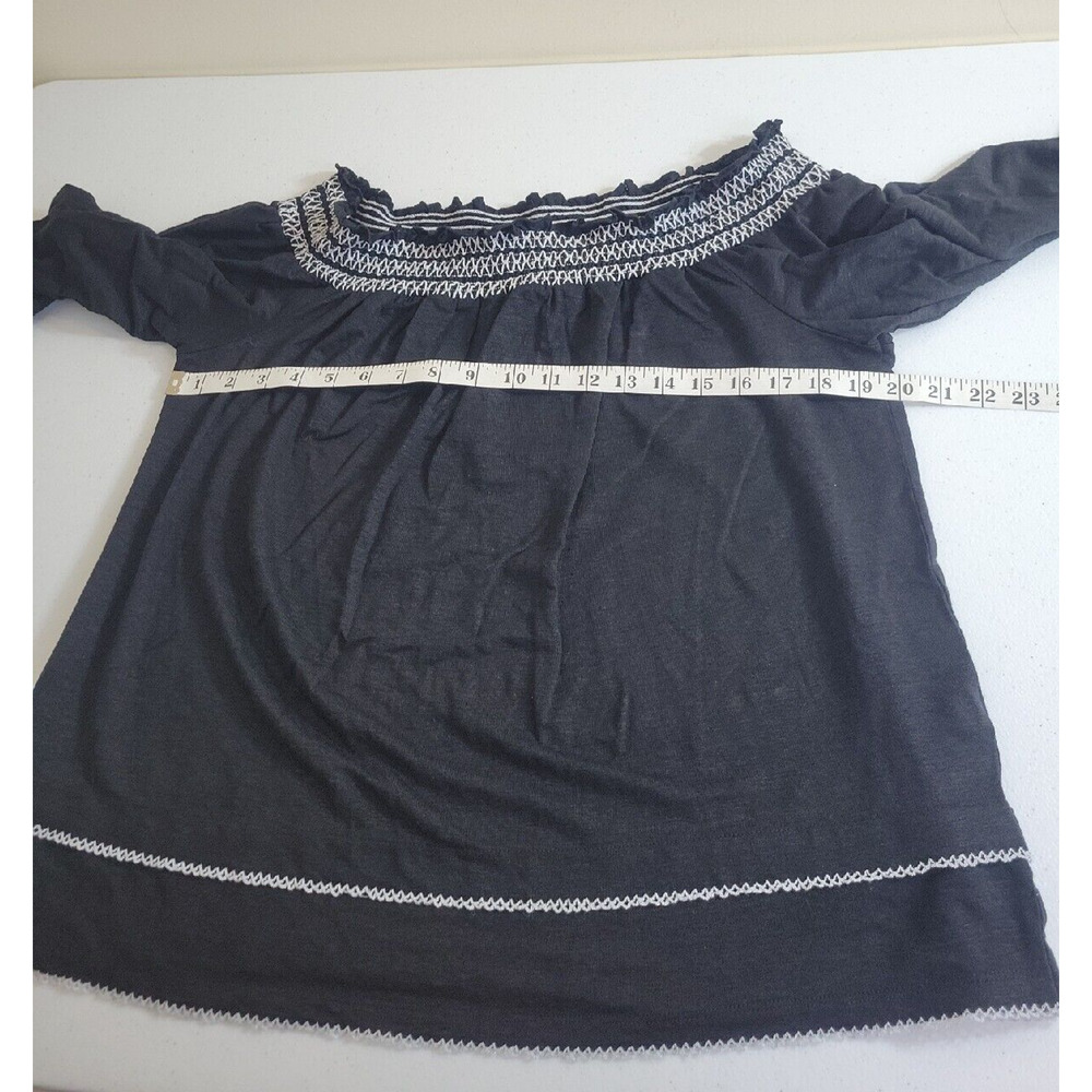 NWT White House Black Market Black Linen Blend Off The Shoulder Top Womens Large - Picture 4 of 11